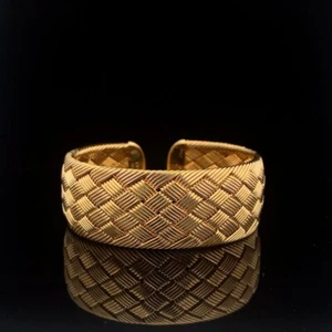 18K Yellow Gold Hermes Woven Bangle Bracelet Cuff Womens Size 6 6.5 Ladys Paris - Picture 1 of 11