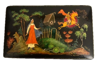 De colección Grande 1971 Palekh Rusa URSS Laca Caja Artista Firmado M. Byreeva Numerado Foto 1 de 4