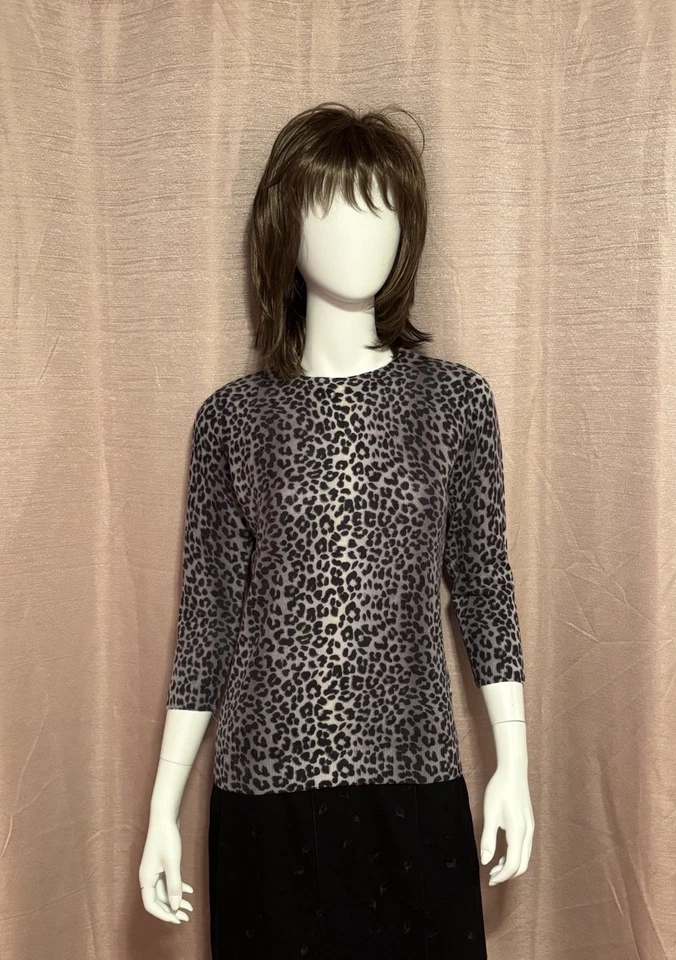 Talbots Women’s Size M Black Leopard Cashmere Pullover Sweater - Image 1 of 4