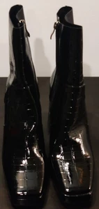 Princess Polly Womens 8 Black Croc Print/Embossed Heels BOOTS - Foto 1 di 10