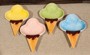 Ceramic ice cream cone dishes or candy dishes by Set of 4 New no box - Picture 1 of 6