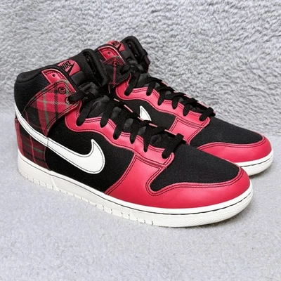 Nike Dunk High SE Tartan Plaid Mens Size 13 Sneakers Black Red Leather - Image 1 of 4
