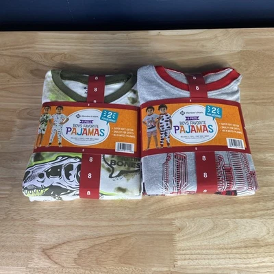 Lot Of 2 Boy's MEMBERS MARK 4-Piece Pajamas Dinosaur Fire Truck Set Size 8 - Image 1 of 4