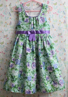 Платье для девочек Jessica Ann 5 зеленое и фиолетовое с подкладкой цветочный узор б/у в отличном состоянии - Изображение 1 из 3