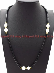 Bonito Elegante Collar Natural 2x4mm Ágata Negra Blanco Perla Gemas Rondelle Cuentas - Imagen 1 de 12