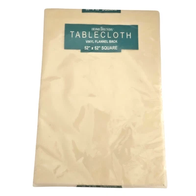 Home Trends Tablecloth Cream Color Vinyl Flannel Back Square 52x52" Waterproof - Image 1 of 4