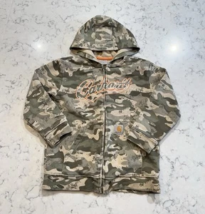 Carhartt Kids Camo Zip Hoodie Size 7 Sherpa Lined Full Zip Hooded Sweatshirt - Picture 1 of 5