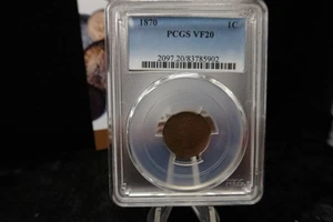 Centavo pequeño cabeza india 1870. Calificación PCGS VF20. Tienda #08498 - Imagen 1 de 3