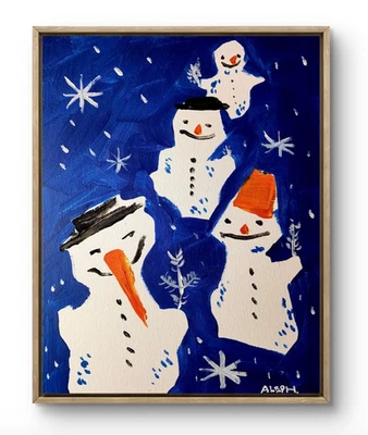 Arte Original Muñecos de Nieve 14x11 Colorido Arte Moderno Navidad Pintura sobre Lienzo Foto 1 de 4