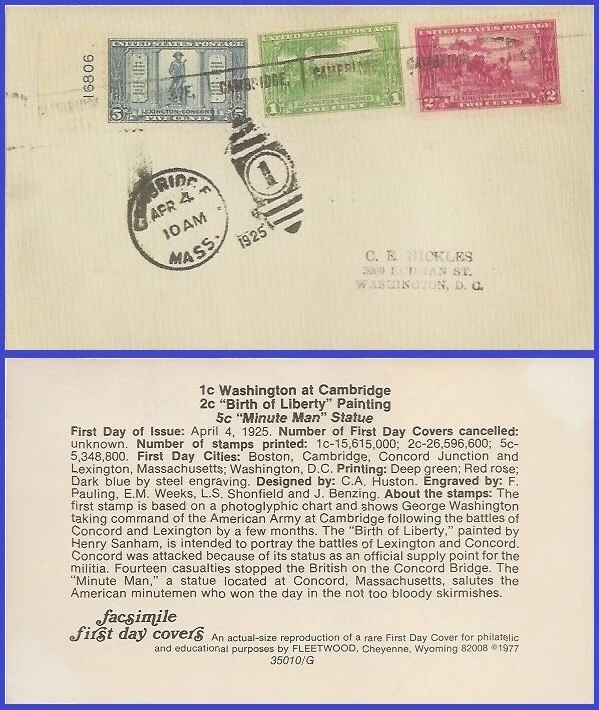 USA5 # 617-619 ADDR FACSIMILE FDC Combo3  Lexington Concord Issue - Image 1 of 1