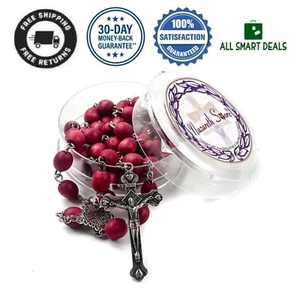 Rosario De Petalos De Rosa Rojo Cruz Plateada Rosario Catolico Regalo Sagrado - Picture 1 of 12