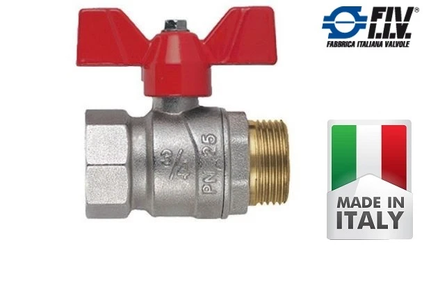 VALVOLA A SFERA MASCHIO-FEMMINA DA 3/4" CON FARFALLA ALLUMINIO ROSSA - Immagine 1 di 1