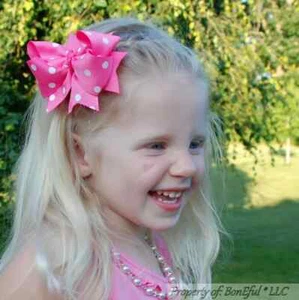 BonEful RTS NEU Boutique Baby Mädchen rosa weiß gepunktetes Band 4" Haar * Schleife Clip - Bild 1 von 11