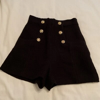 Mini Pantalones Cortos Zara Negro Dorado Botones Lisos Boucle XS NUEVOS SIN ETIQUETAS Foto 1 de 4