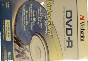 NEW IN BOX ! Verbatim DVD-Recordable with VideoGard For Video Or PC 10pack+cases - Picture 1 of 4