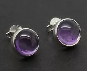 amethyst round stud earrings, solid Sterling Silver, New, 9mm, gift box. - Picture 1 of 8