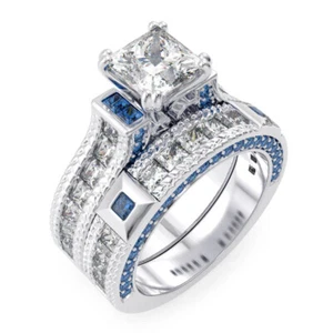 Juego de anillos de novia de corte princesa de 7,5 quilates compromiso de boda 100 % plata genuina - Imagen 1 de 4