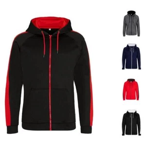 Full Zip Up Sports Hoodie Two Tone Zipped Activewear Hooded Jacket Mens Womens - Picture 1 of 13