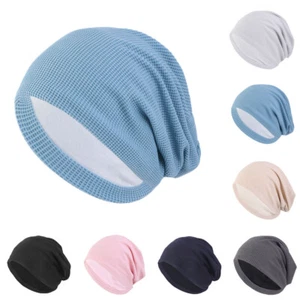 Unisex Women Men Sleeping Hat Baggy Beanie Satin Lined Night Sleep Cap Hair Care - Picture 1 of 45