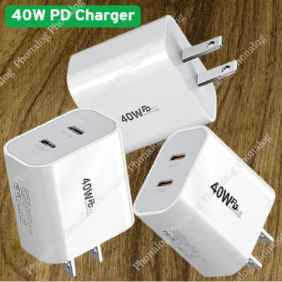 40W Dual Fast Charger Block USB TypeC Wall Power Adapter For iPhone 16 15 14 13  - Image 1 of 4