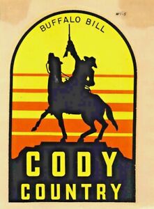 BUFFALO BILL CODY COUNTRY-COWBOY SILHOUETTE-SOUVENIR DECAL-'50s-NOT REPRODUCTION