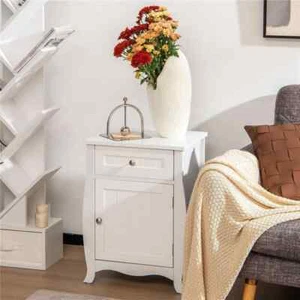 Nightstand With Drawer Cabinet Curved Legs Sofa Side End Accent Table White - Picture 1 of 7