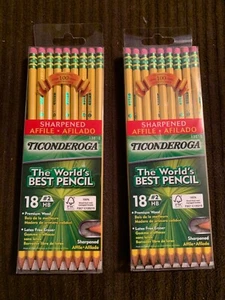 2-pks of TICONDEROGA Pencils #2HB Soft Pre-Sharpened with Eraser Yellow18-Pack - Picture 1 of 2