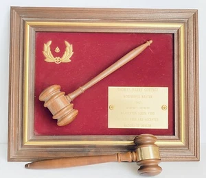 1987 Framed Masonic Gavel "Worship Master" Plaque Oregon Judge Mallet Free Mason - Picture 1 of 12