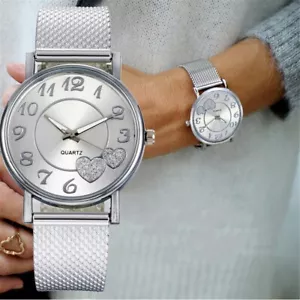 Women's Fashion Rubber Mesh Belt Watch Love Hearts Dial Watch Bracelet Dress - Picture 1 of 15