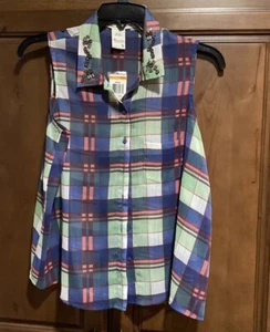 New Sleeveless Shirt Top Plaid Size Small Womens Button Lightweight Collar Tags - Picture 1 of 6