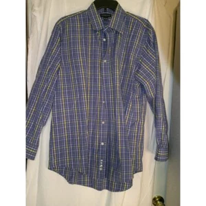 Lands End Mens Dress Shirt Blue Yellow Striped Size 16 1/2 33 - Picture 1 of 3