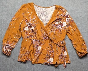 Maurices Shirt Women's Size 2X Brown Floral Wrap Waist Sie Tie Surplice - Picture 1 of 6