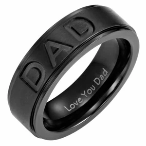 DAD Ring Black Stainless Steel Mens Ring Sz 12 Dad Gifts Fathers Day Gift - Imagen 1 de 3