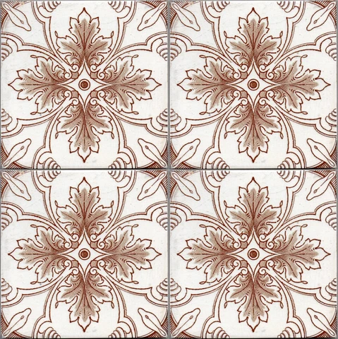 Aesthetic ceramic majolica set of 4 tile Germany c1900 sepia white floral leaves Cover