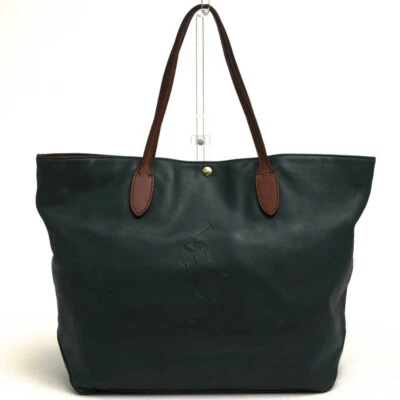 Bolsa tote Ralph Lauren feminina couro genuíno verde pônei grande feminina Lim - Imagem 1 de 4