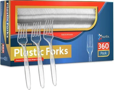 MUNFIX 360 Count Clear Plastic Forks Heavy Duty, Premium Disposable Forks,