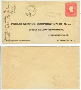 1904 US PSE for Hoboken NJ Street Railway mailed in Canada - Dead letter Office - Picture 1 of 1
