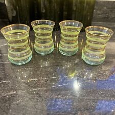 Vintage Juice Cocktail Shot Glass Green Gold Band Design Libbey MCM Set Of 4!!!