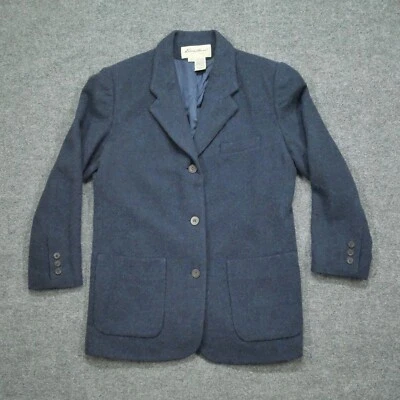 Vintage Eddie Bauer Jacket Womens Medium Blue Navy Wool Blazer Career 90s - Image 1 of 4