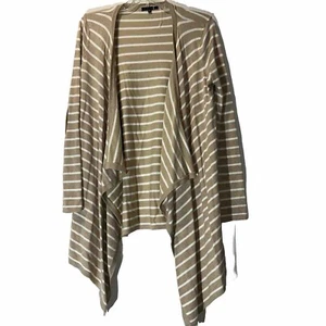 Staccato Womens Cardigan Sweater Small Waterfall Beige/White Stripe Elbow Patch - Picture 1 of 6