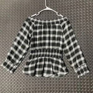 Blusa Top Para Mujer Indulge Negra Blanca Patrón a Cuadros Fuera del Hombro Talla M - Imagen 1 de 6