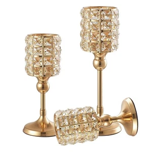 1PC Crystal Metal Golden Candle Holder Dinner Church Decoration Candlestick - Picture 1 of 21