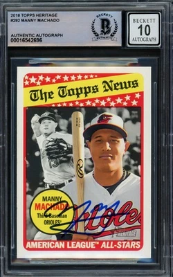 Manny Machado Auto 2018 Topps Heritage Card 292 Orioles Sig 10 Beckett #16542696 - Image 1 of 2