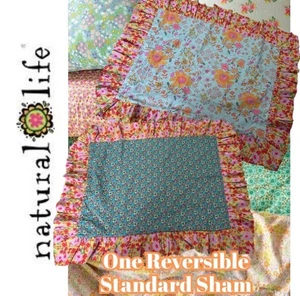 One New Standard Size Natural Life Reversible Cotton Floral Ruffle Pillow Sham - Picture 1 of 3