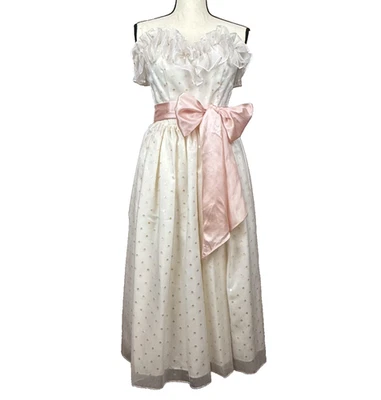 Vestido De Colección Gunne Sax Para Mujer 5 Blanco Rosa Lazo Sin Tirantes Volantes Baile de graduación Años 80 Foto 1 de 4