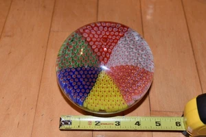 Large Unmarked Murano Millefiori Glass Paperweight, Pie Slice 4.5" Colorful - Picture 1 of 4