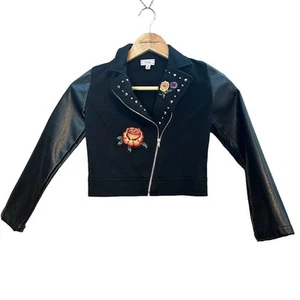 Disney D-Signed Black Faux Leather Girls Jacket Size Small (7/8) - Picture 1 of 7