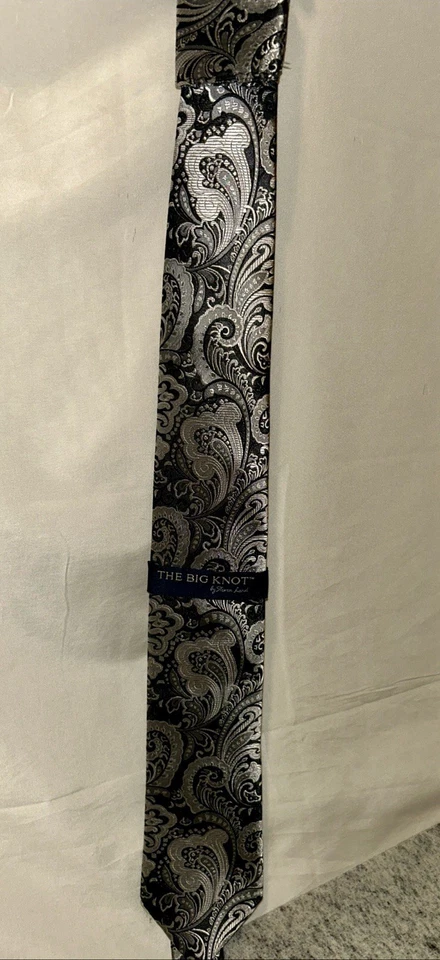Corbata y pañuelo Steven Land The Big Knot para hombre, plateado/negro, 100 % seda hecho a mano Foto 1 de 4