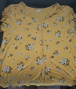 Old Navy Women’s Top Large Yellow Floral Button Front Short Sleeve Blouse - Bild 1 von 7