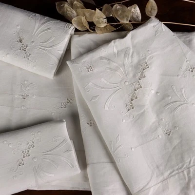 Drap Double avec 2 Taies d'Oreiller Lin Second Hand Italie Originaux - Photo 1/4